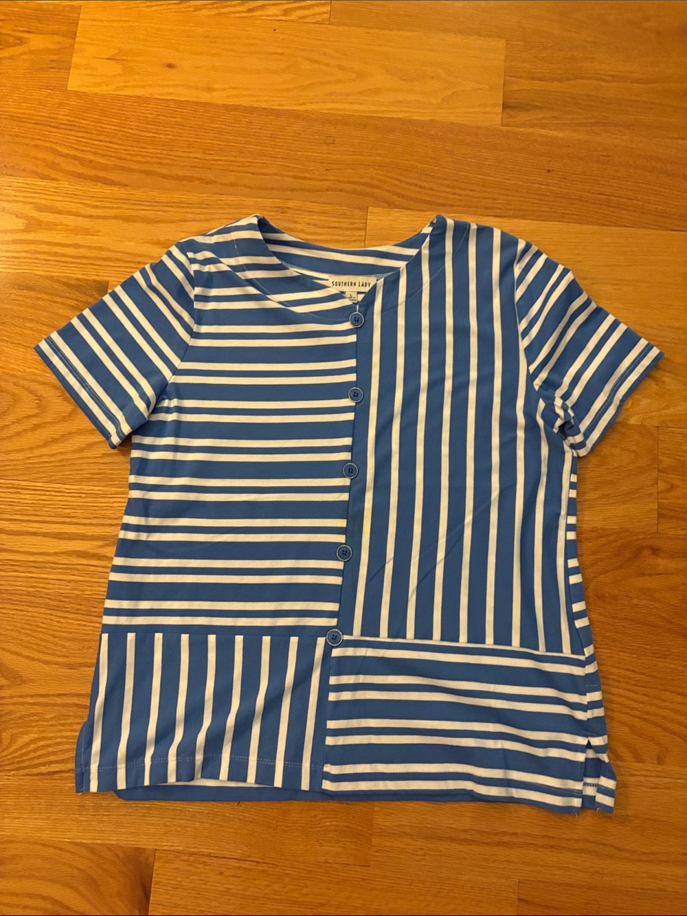 Southern Lady Blue and White Striped Short Sleeve Tee